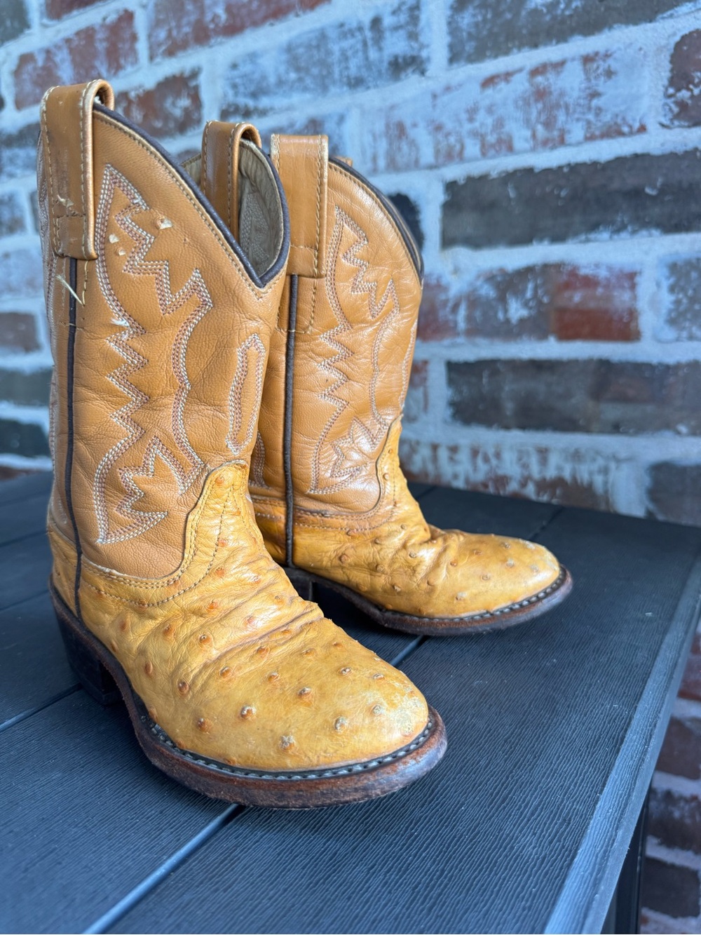🤠 Handcrafted Vintage Kids Full-Quill Ostrich Cowboy Boots - Size 5 Y